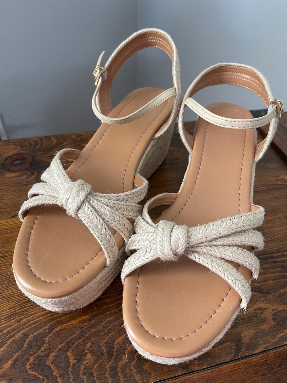 J. Crew Factory Cream Knotted Espadrille Wedges